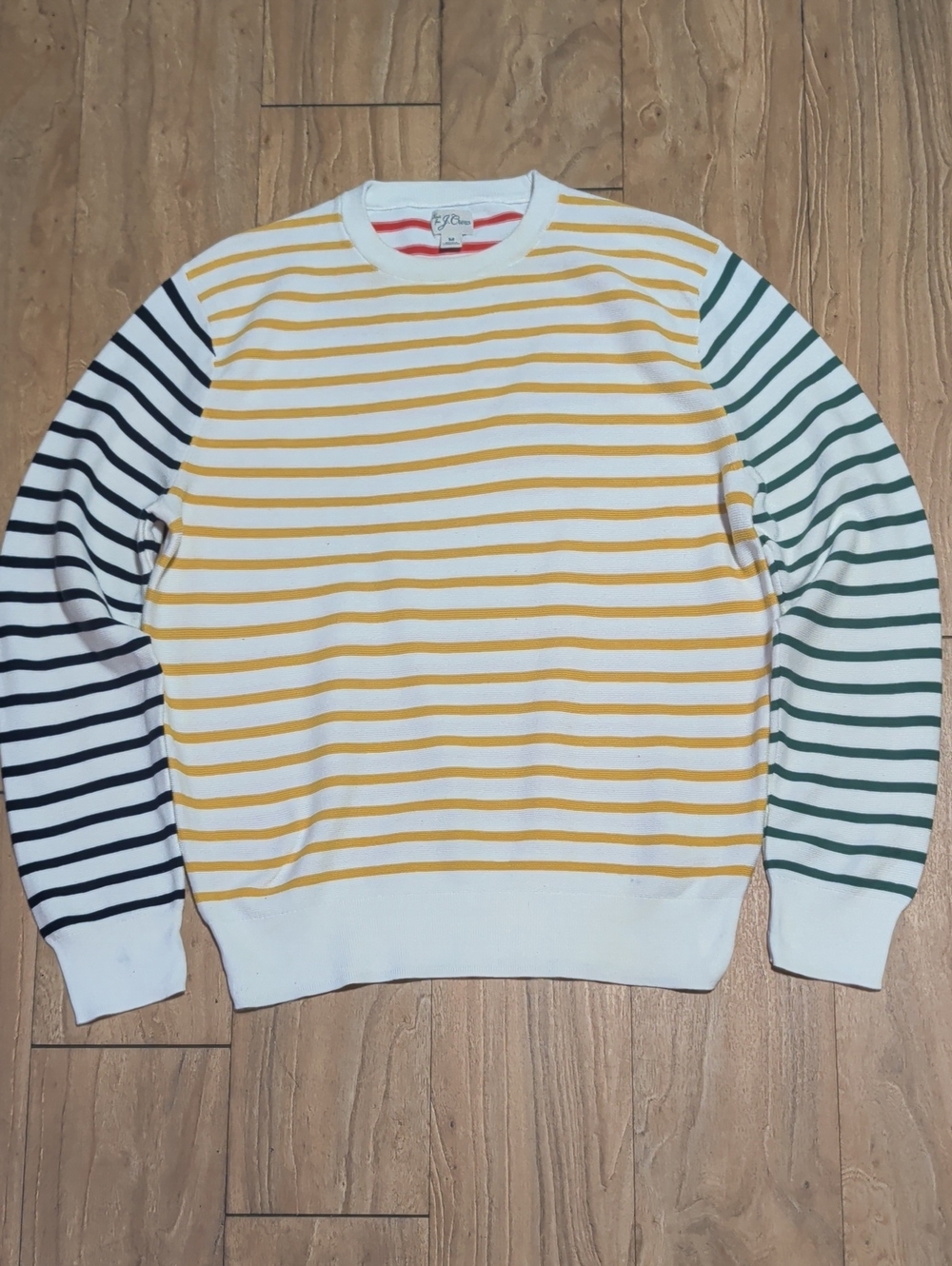 J. Crew Multicolor Striped Crewneck Sweater in White, Yellow, Green & Black